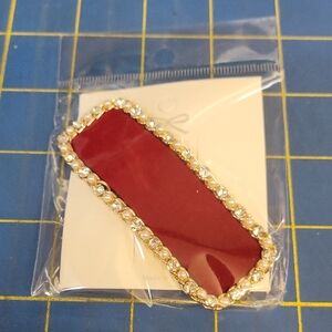 Red Hair 3" Clip Rhinestone Red & Gold Tone Accents New